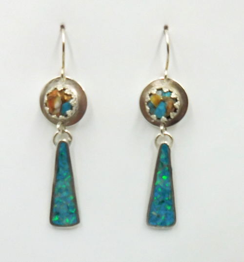 Click to view detail for DKC-2054 Earrings, Spiney Oyster, TQ Opal Inlay $90